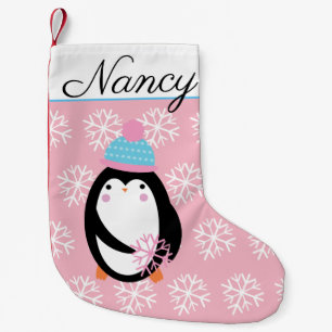 Petite Chaussette De Noël Adorable Penguin tenant des flocons de neige