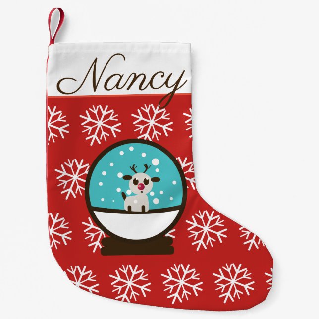 Petite Chaussette De Noël Adorable Snowglobe Reindeer avec Snowflakes (Devant)