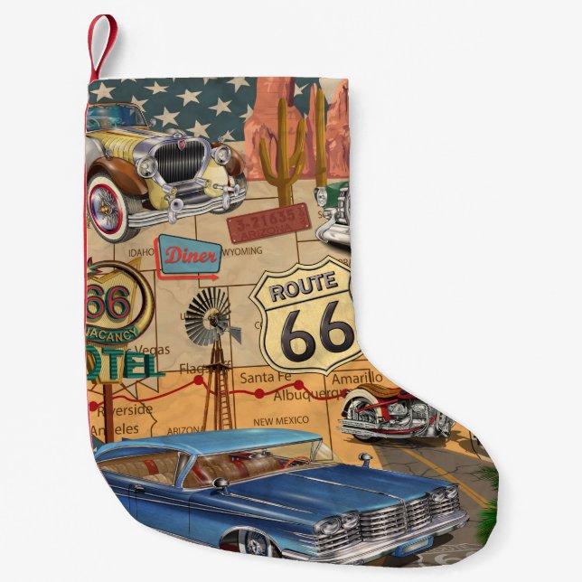 Petite Chaussette De Noël Affiche vintage Route 66. (Devant)