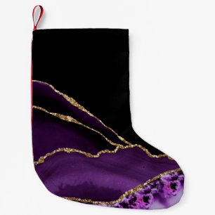Petite Chaussette De Noël Agate de marbre noir violet doré doré noir