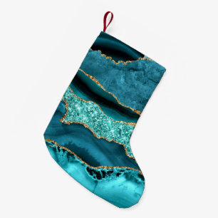 Petite Chaussette De Noël Agate Turquoise Blue Gold Parties scintillant Marb