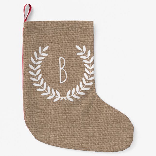 Petite Chaussette De Noël Agritourisme rustique Laurels Faux Burlap (Devant)