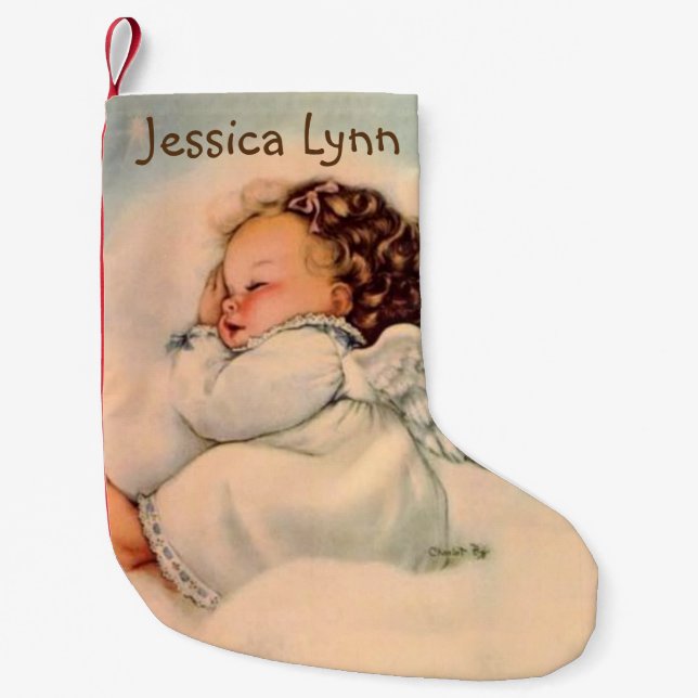 Petite Chaussette De Noël Ailes personnalisées d'ange de bébé dormant en (Devant)