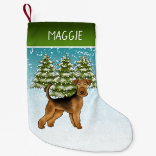 Petite Chaussette De Noël Airedale Terrier Chien Snowy Winter Forest Et Nom