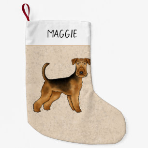 Petite Chaussette De Noël Airedale Terrier Cute Dessin Chien Et Nom Beige