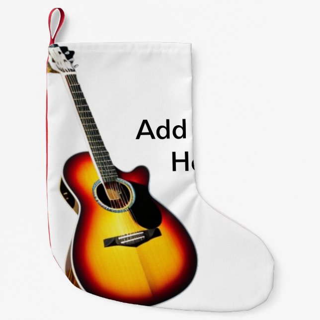 Petite Chaussette De Noël Ajouter votre nom texte brun acoustique guitare éd (Devant)