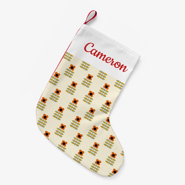 Petite Chaussette De Noël Ajoutez votre floral orange | scandinave nommé (Devant (Accrochage))