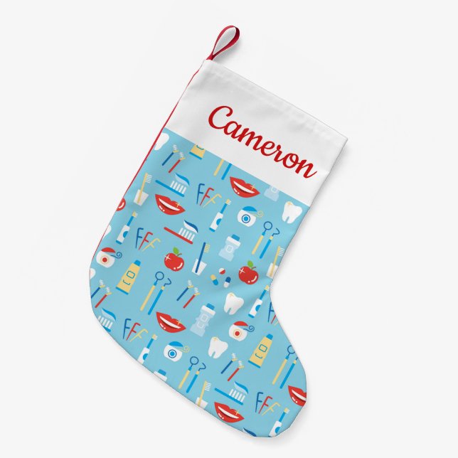 Petite Chaussette De Noël Ajoutez votre motif bleu | dentaire nommé (Devant (Accrochage))