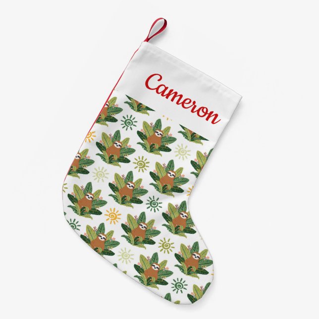 Petite Chaussette De Noël Ajoutez votre motif | tropical nommé de paresse (Devant (Accrochage))