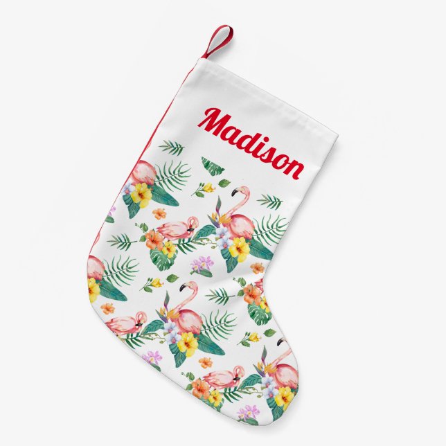 Petite Chaussette De Noël Ajoutez votre nom | Flamant rose rose (Devant (Accrochage))