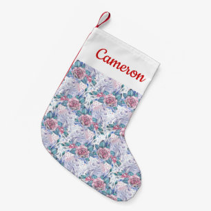 Petite Chaussette De Noël Ajoutez votre   nommé rose et motif de rose de