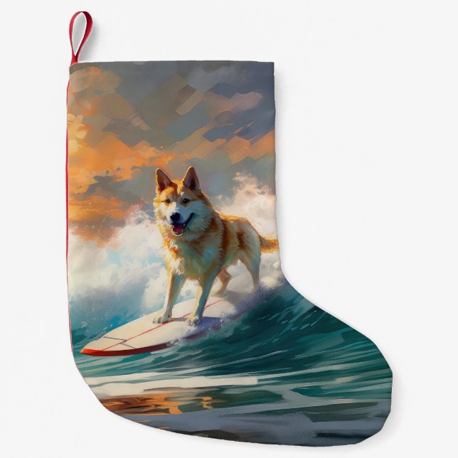 Petite Chaussette De Noël Akita Beach Surf Peinture (Devant)