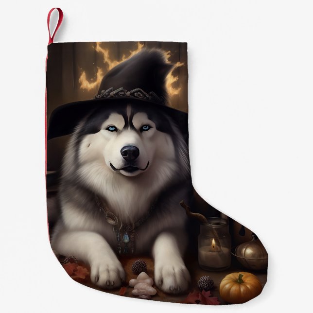 Petite Chaussette De Noël Alaskan Malamute Citrouilles Halloween effrayant (Devant)