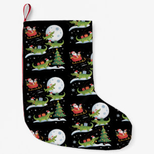 Petite Chaussette De Noël Alligator à cheval sur le traîneau du Père Noël No