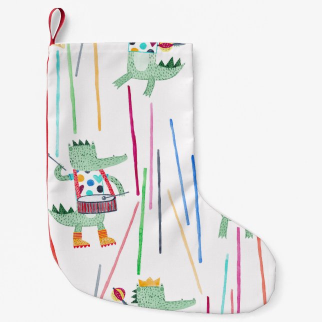 Petite Chaussette De Noël Alligators Musique : Aquarelle Enfant sans joint (Devant)