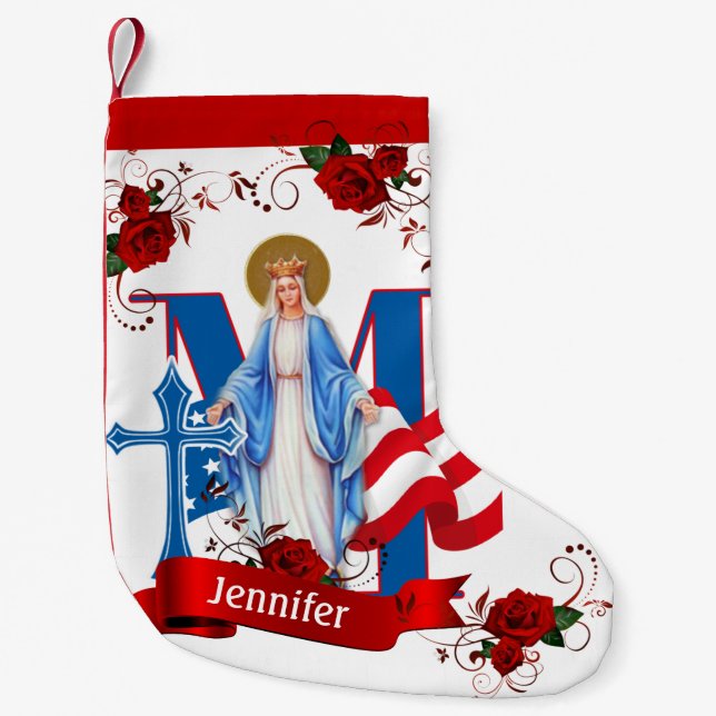 PETITE CHAUSSETTE DE NOËL AMÉRICAIN FLAG VIRGIN MARY ROSES RELIGIEUX (Devant)