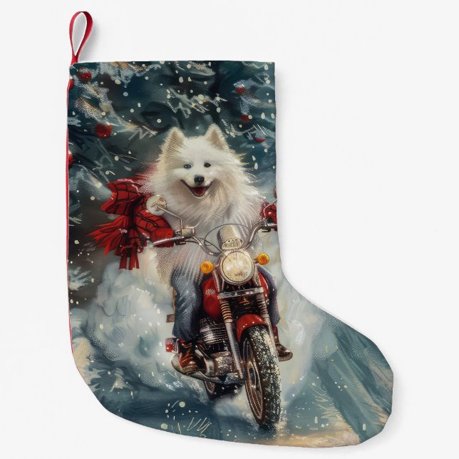 Petite Chaussette De Noël American Eskimo Dog équitation moto Noël (Devant)