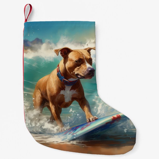 Petite Chaussette De Noël American Staffordshire Beach Surf Peinture (Devant)