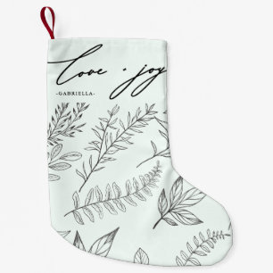 Petite Chaussette De Noël Amour et Joie Feuilles avec le nom Mint Noël
