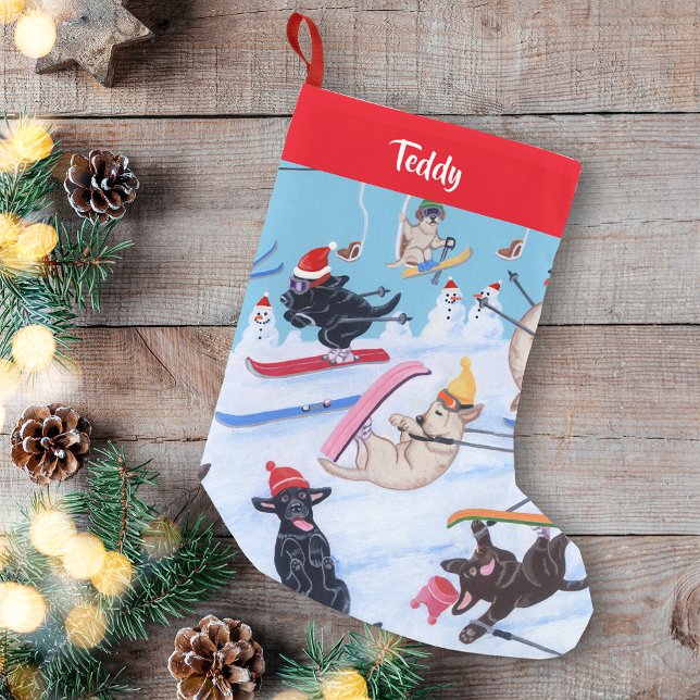 Petite Chaussette De Noël Amusement d'hiver personnalisé Laboratoires de ski (Personalized Winter Fun Christmas Skiing Labradors Design Christmas Stocking for Labrador Owners.)