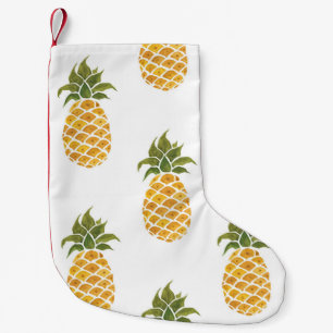 Petite Chaussette De Noël Ananas peint à la main, arrière - plan aquarelle.