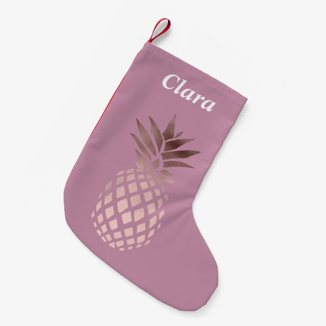 Petite Chaussette De Noël ananas tropical de poussin d'or rose élégant (Devant (Accrochage))