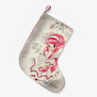 Petite Chaussette De Noël Ange mignon de Noël avec les cheveux et le houx