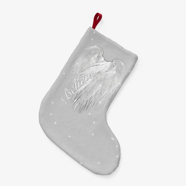 Petite Chaussette De Noël ANGEL WINGS 'Believe' Heart Starry Sparkle (Devant (Accrochage))