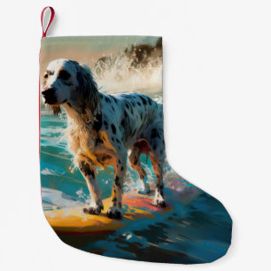 Petite Chaussette De Noël Anglais Setter Beach Surfing Painting