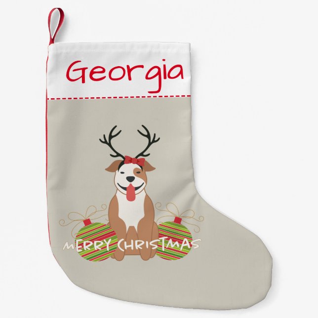 Petite Chaussette De Noël Animal familier (femelle) de Joyeux Noël de renne (Devant)