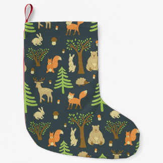 Petite Chaussette De Noël Animaux de forêt vintages, Motif pour enfants.