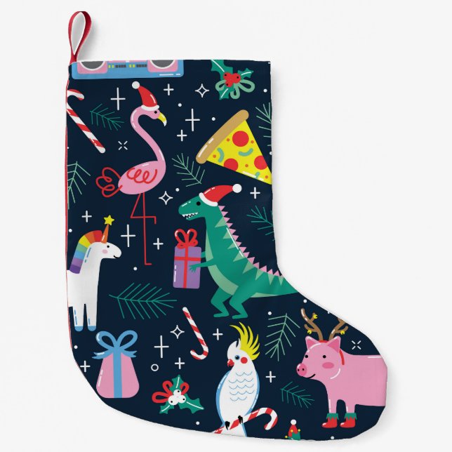 Petite Chaussette De Noël Animaux De Noël, Design Sans Fil. (Devant)