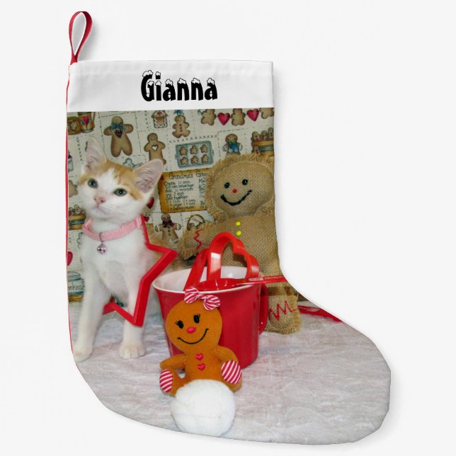 Petite Chaussette De Noël Annie's Cute Cat and Gingerbread Personnalisé (Devant)