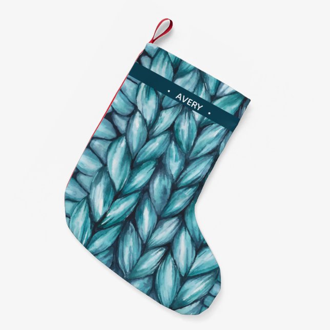 Petite Chaussette De Noël Aquarelle à nappes bleu personnalisé (Devant (Accrochage))