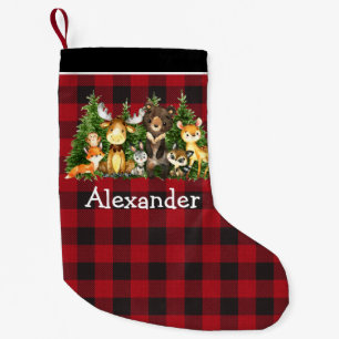Petite Chaussette De Noël Aquarelle Bois Animaux Forêt Plantée