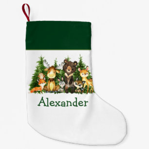 Petite Chaussette De Noël Aquarelle Bois Animaux Forêts Arbres