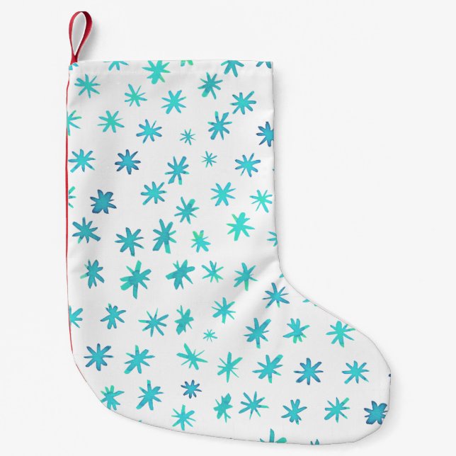 Petite Chaussette De Noël Aquarelle étoile - turquoise (Devant)
