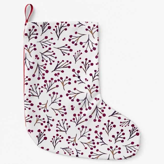 Petite Chaussette De Noël Aquarelle fleurs d'hiver - bordeaux (Devant)