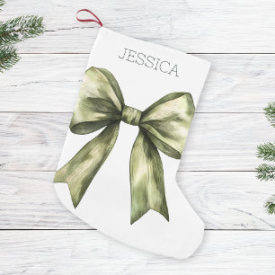 Petite Chaussette De Noël Aquarelle minimaliste Bow Vert Blanc Noël