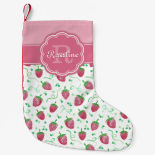 Petite Chaussette De Noël Aquarelle Motif fraise avec Monogramme