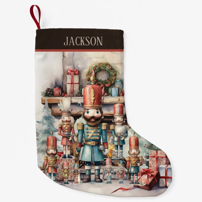 Petite Chaussette De Noël Aquarelle Noël noutcracker ajouter nom (Devant)