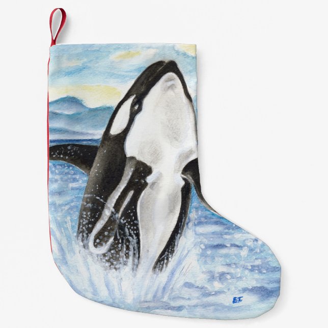 Petite Chaussette De Noël Aquarelle ouvrant une brèche la baleine d'orque (Devant)