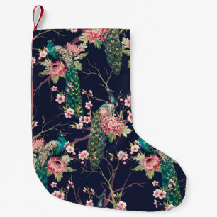 Petite Chaussette De Noël aquarelle paon motif sur une cerise d'arbre, fleur