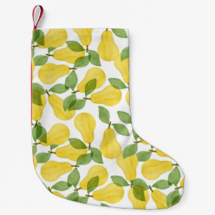 Petite Chaussette De Noël Aquarelle Poires : Motif peint à la main