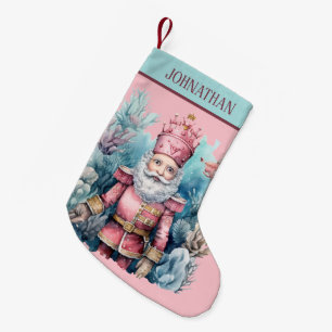 Petite Chaussette De Noël Aquarelle rose noutcracker ajouter nom