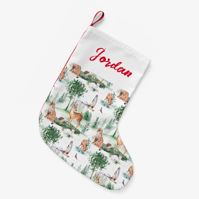 Petite Chaussette De Noël Aquarelle Woodland Baby Motif animal (Devant (Accrochage))
