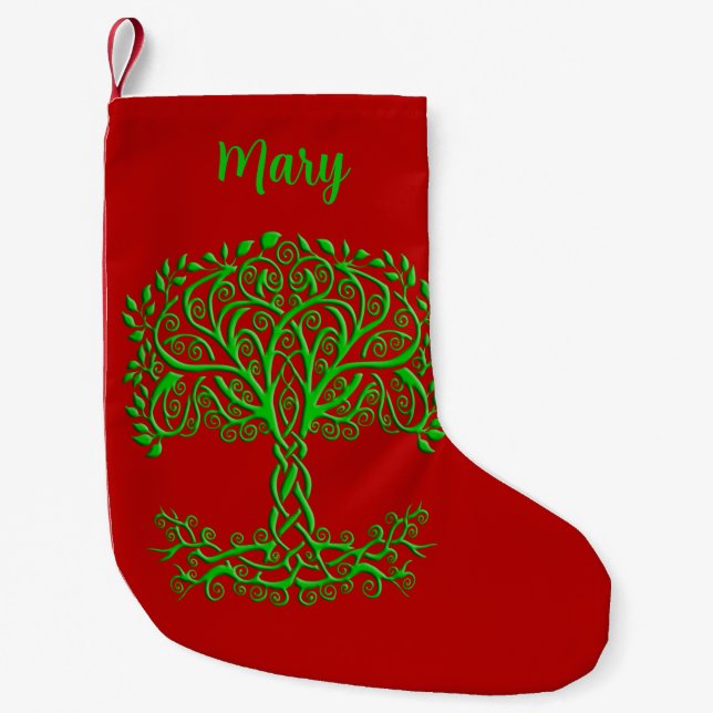 Petite Chaussette De Noël Arbre Celtique Vert De Vie (Devant)