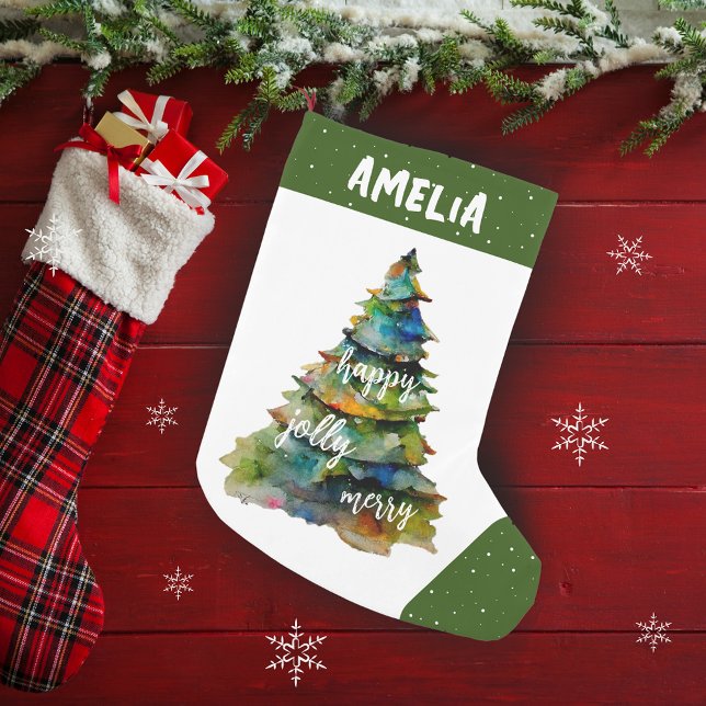Petite Chaussette De Noël Arbre de Noël Aquarelle Joyeux Jolly Happy (Créateur téléchargé)