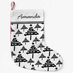 Petite Chaussette De Noël Arbre de Noël Bas noirs et blancs avec nom