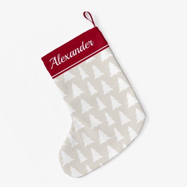Petite Chaussette De Noël Arbre de Noël Beige Bourgogne Motif Personnalisé N (Dos (Accrochage))